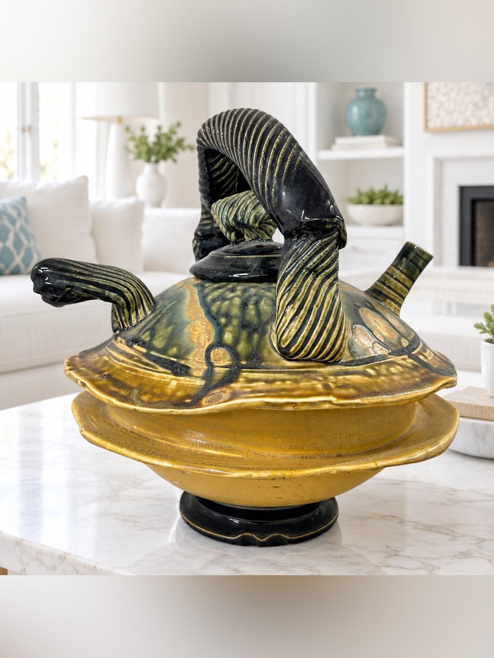 Vintage Sculptural Ceramic Art Pottery 14" Rare Unique Tortuga Statement Decor